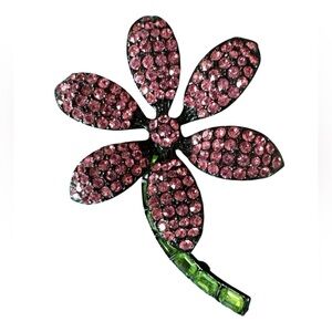 Pink and Green Crystal Flower Brooch Vintage